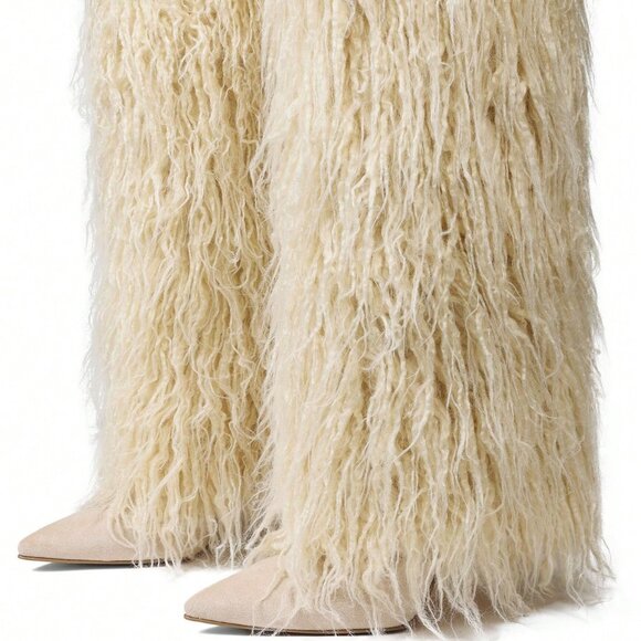 Apricot Women's Luxury Elegant faux Fur Stiletto High Heel Boots - Picture 5 of 7